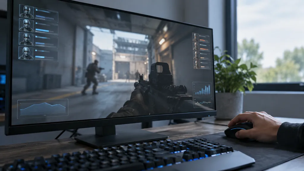 Gaming analytics workstation illustrating R6 Live Match Tracker - Check Player Stats During Siege Matches
