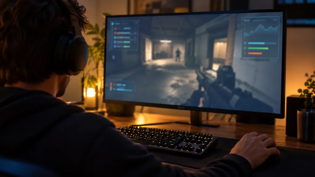 Gaming analytics workstation illustrating R6 Live Stats - Check Real-Time Siege Player Performance