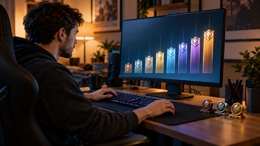 Gaming analytics workstation illustrating Rainbow Six Siege Rank System Explained - Ranks, RP and Ranked 3.0