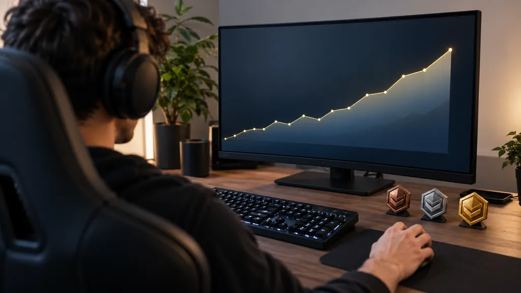 Gaming analytics workstation illustrating R6 Rank Tracker - Track Your Siege Rank and Ranked Progress