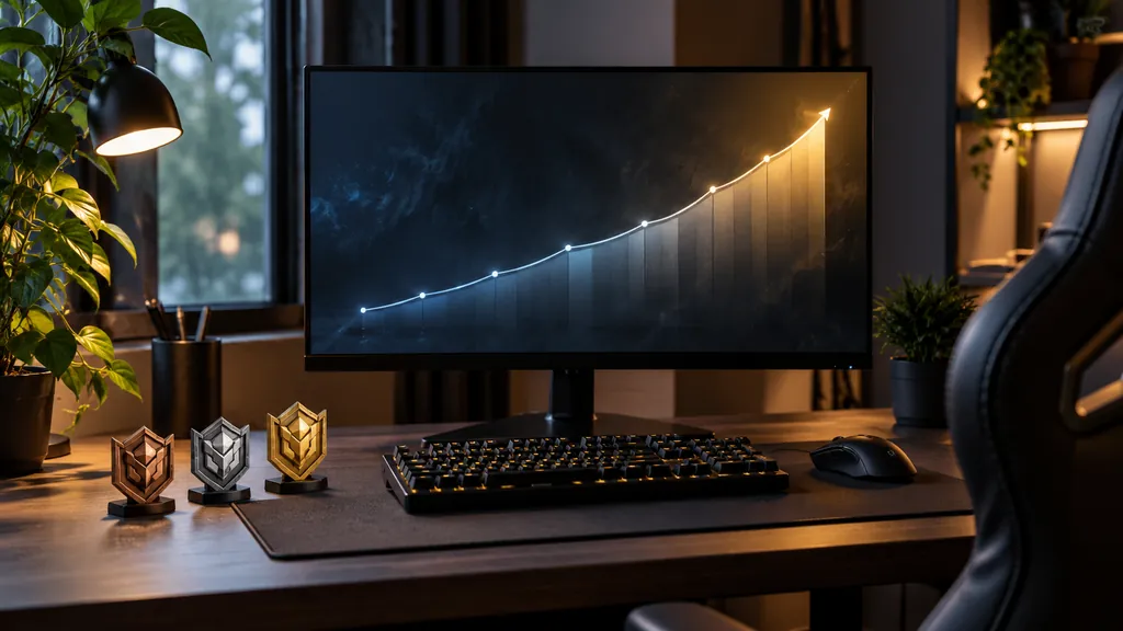 Gaming analytics workstation illustrating R6 Rank Tracker - Track Your Siege Rank and Ranked Progress