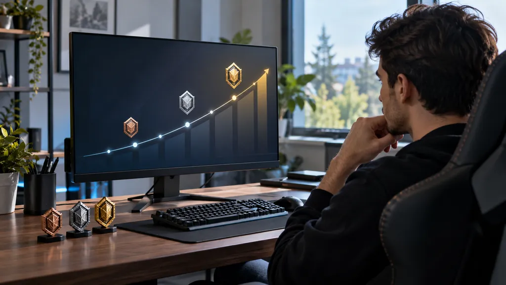 Gaming analytics workstation illustrating R6 RP Tracker - Track Ranked Points and Siege Rank Progress