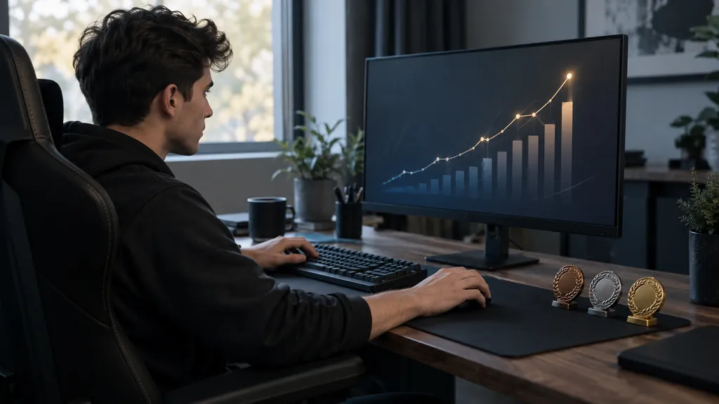 Gaming analytics workstation illustrating R6 Tracker - Check Rainbow Six Siege Player Stats and Rankings