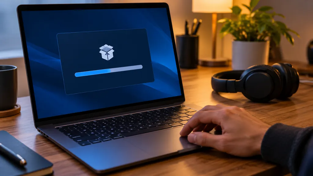 Laptop software installation scene illustrating R6 Tracker Download - How to Install and Use the Tracker