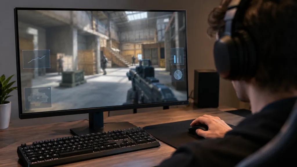 Gaming analytics workstation illustrating R6 Tracker Overlay - How to View Live Rainbow Six Siege Stats