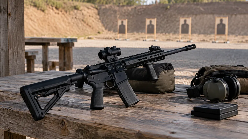 Training-range weapon and equipment illustrating R6 Weapon Stats - Check Weapon Performance Damage and Usage