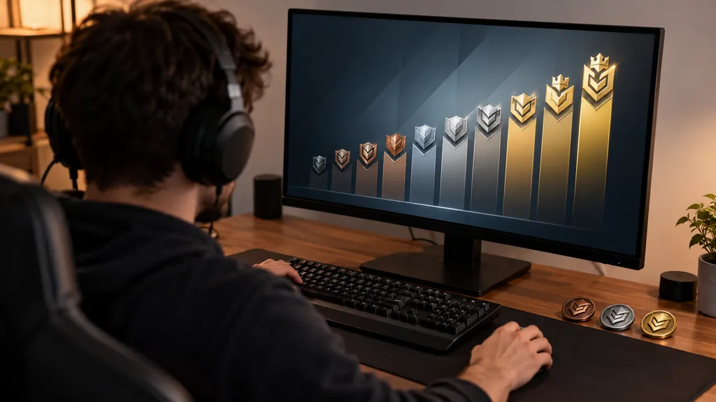 Gaming analytics workstation illustrating Rainbow Six Siege Ranks - Complete Ranking System and Tier Guide