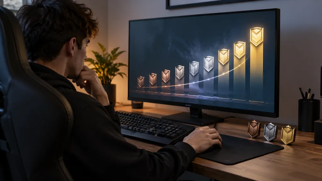 Gaming analytics workstation illustrating Rainbow Six Siege Ranks - Complete Ranking System and Tier Guide