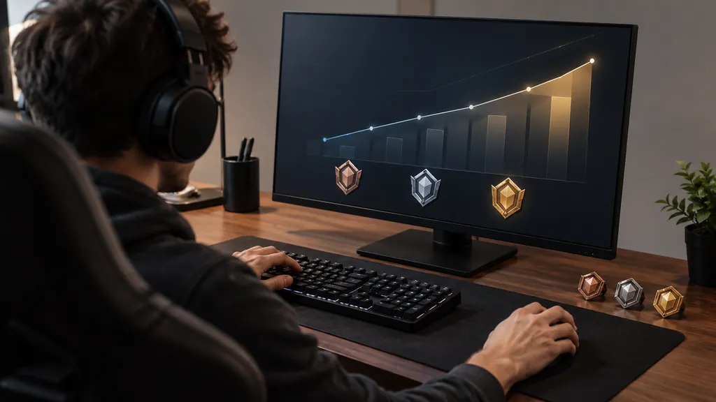 Gaming analytics workstation illustrating Rainbow Six Siege Tracker - Check Stats Rank KD and Match History