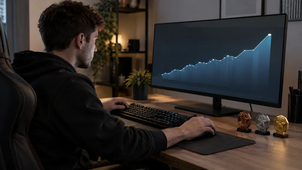Gaming analytics workstation illustrating Rainbow Six Siege Tracker - Check Stats Rank KD and Match History
