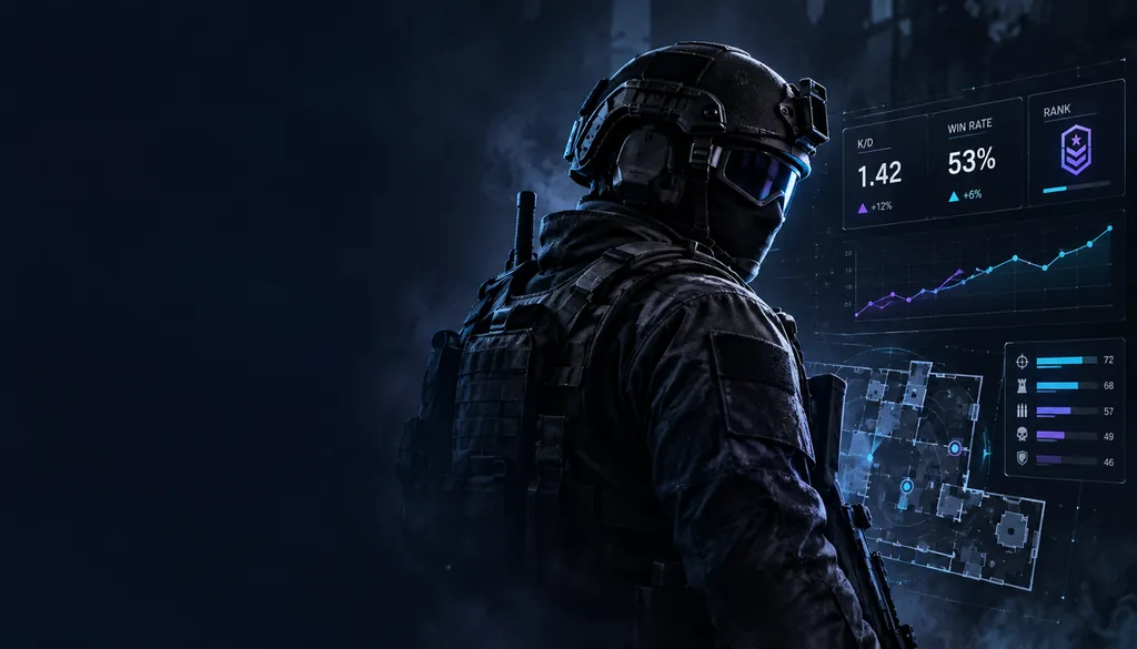 Dashboard hero graphic of an independent Rainbow Six Siege stats tool and its terms