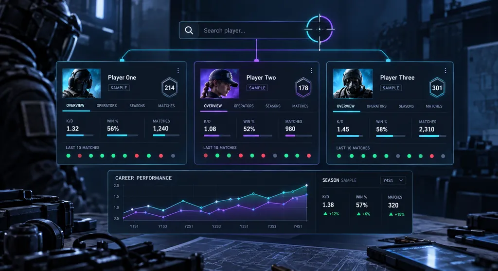 How to track R6 stats hero graphic showing a stat-tracking player profile layout