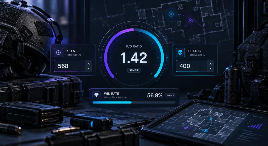 K/D and win rate calculator gauge showing results from the Siege Tracker KD calculator