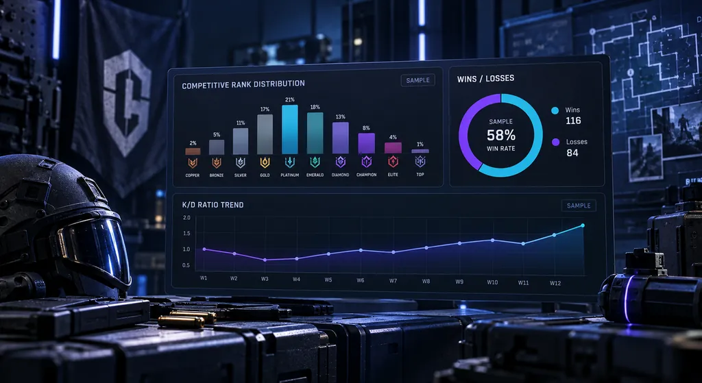 Statistics distribution chart showing how a tracker spreads players across ranks for R6 stats accuracy